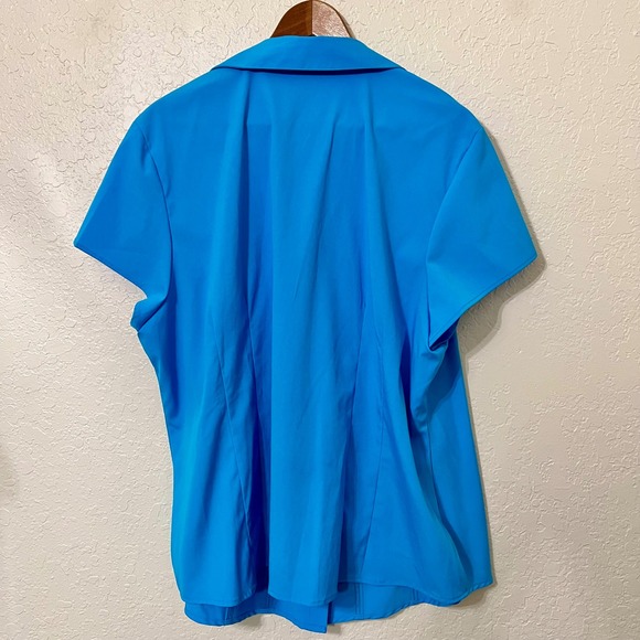 Style Co Woman Plus Size 3X Blue Short Sleeve Button Front Stretch Blouse Shirt - Picture 4 of 4